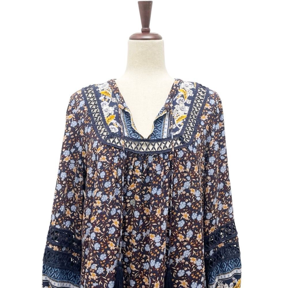 Sundance Simona Dress Blue Multi Floral Balloon Sleeve Peasant Dress Size Medium - Picture 6 of 14